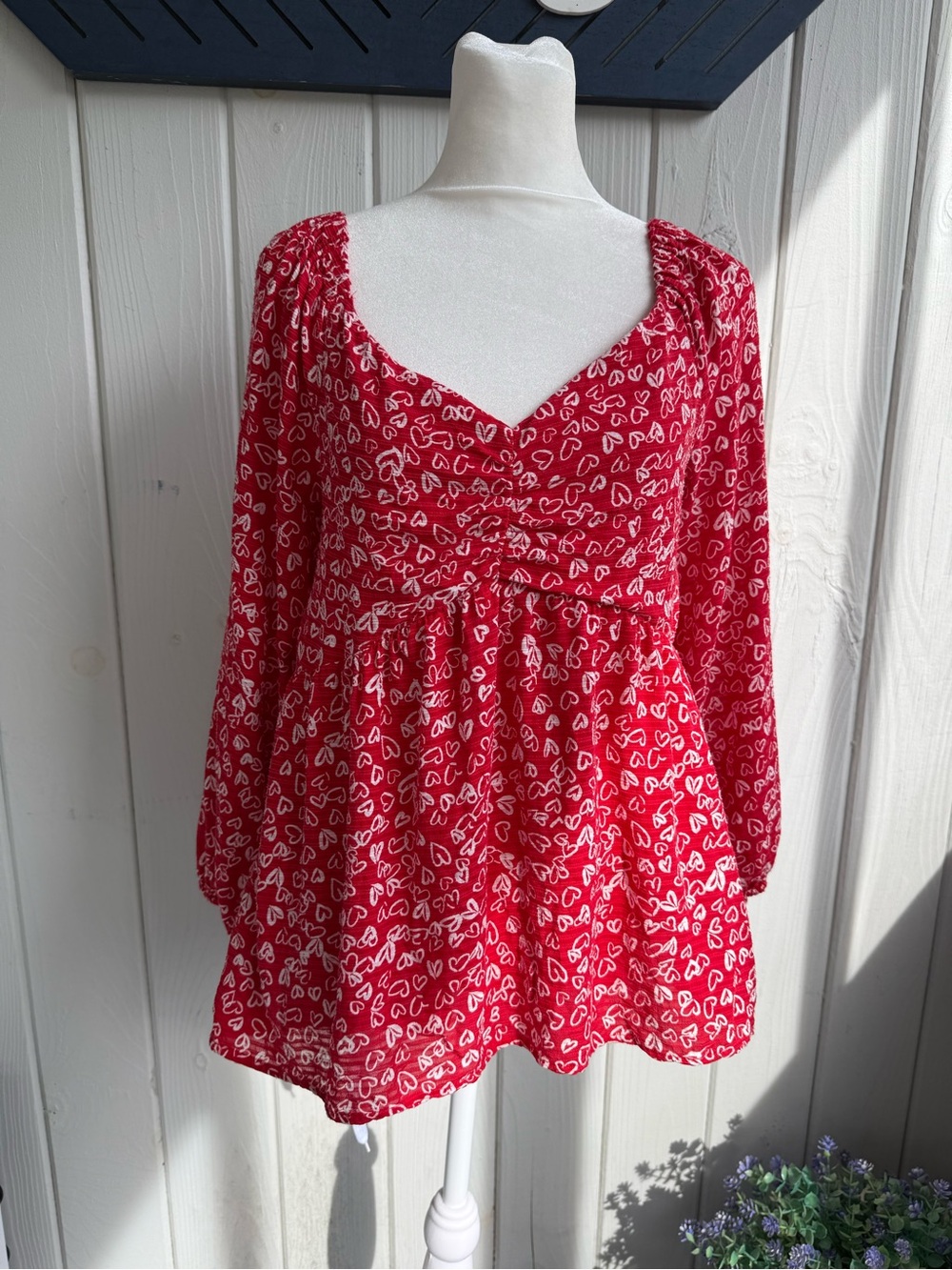 LOFT Red Heart-Print Peasant Blouse